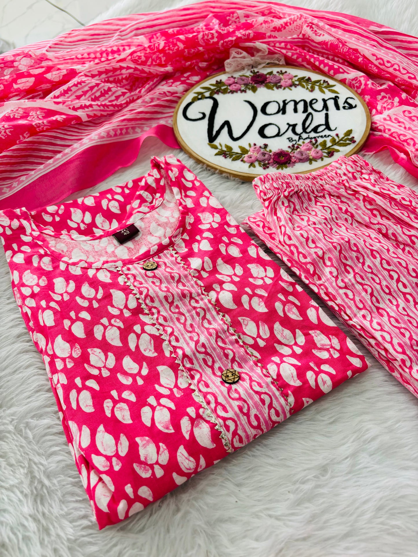Pink coral Stitched pure cotton suit
