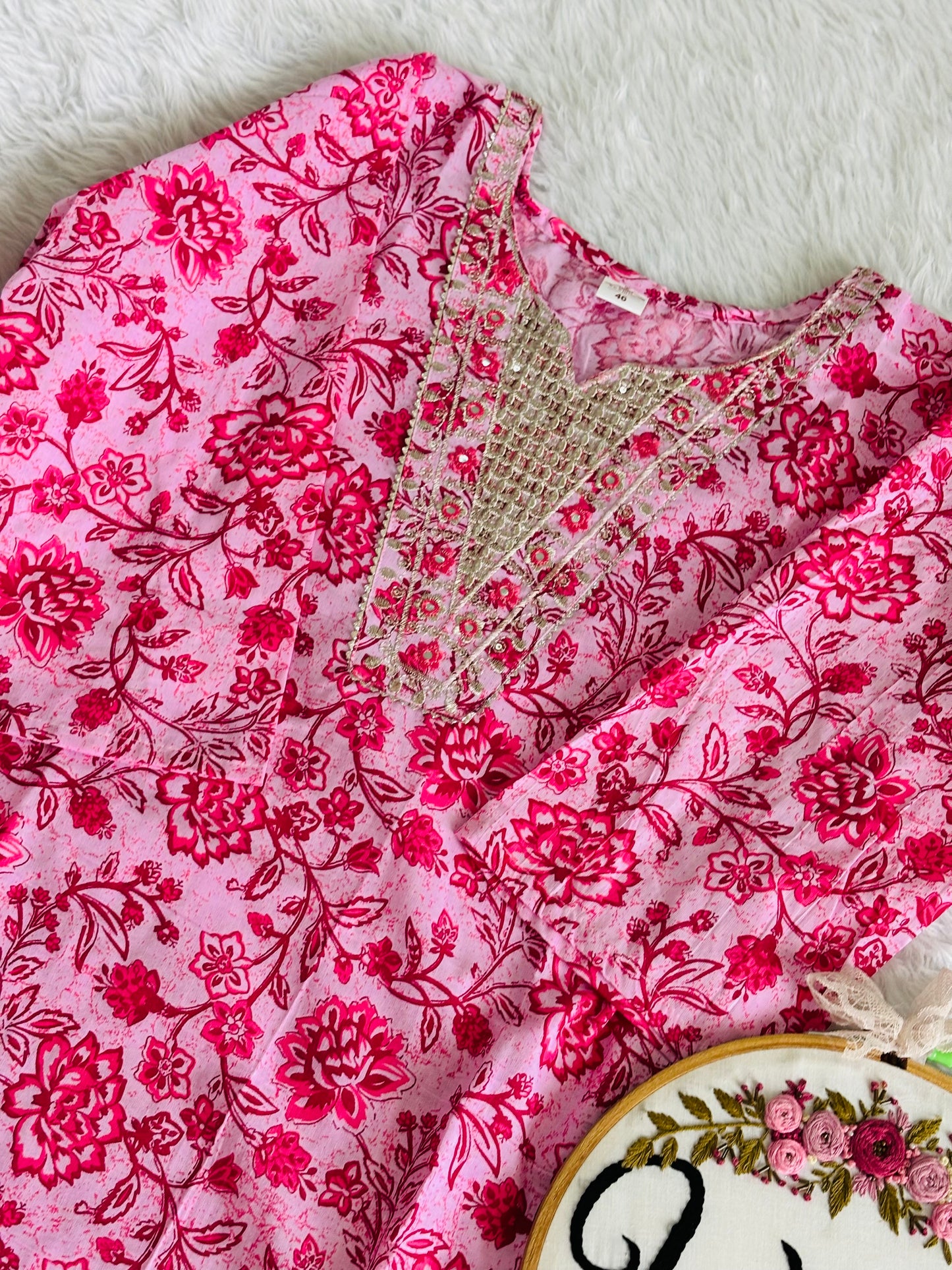 Plus size Embroidered kurtipant set