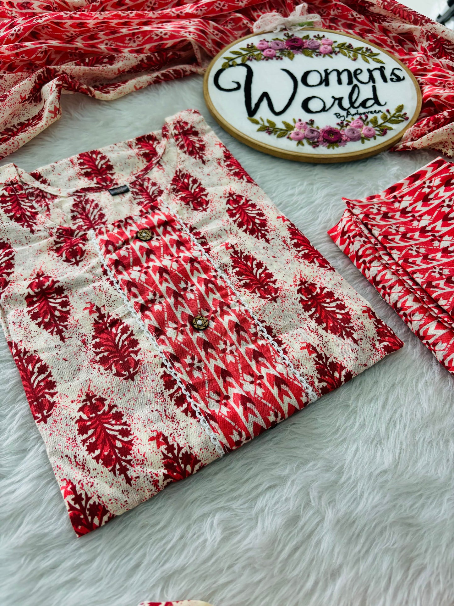 U neck Maple Red Salwar with Dupatta
