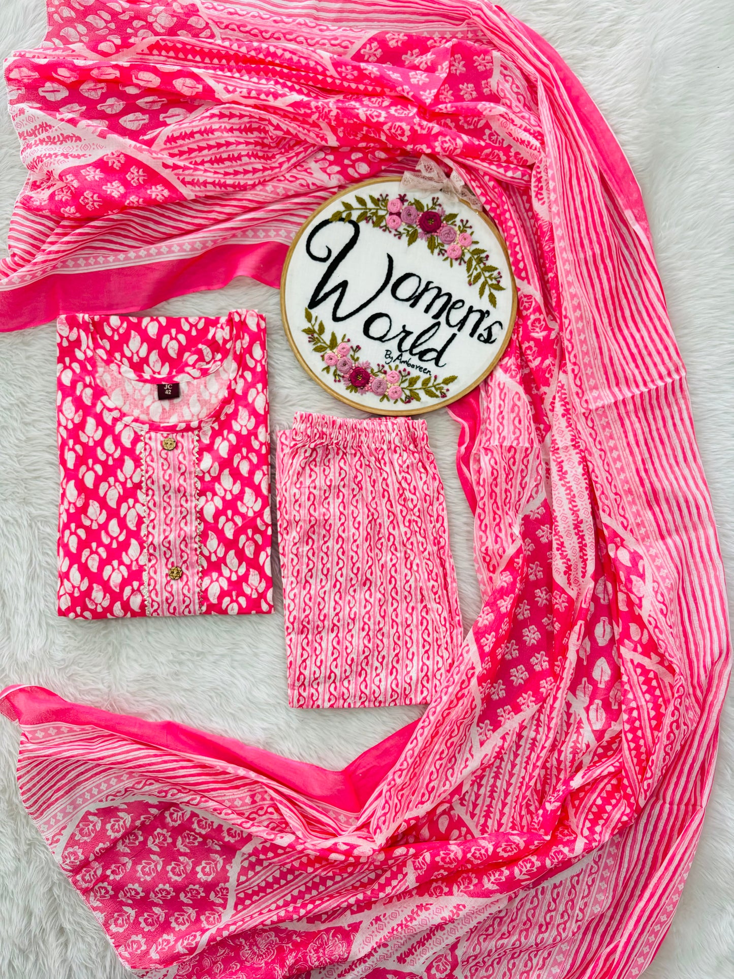 Pink coral Stitched pure cotton suit