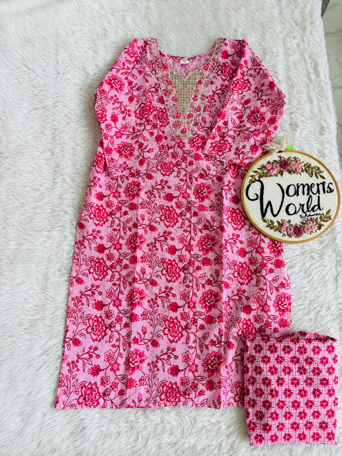 Plus size Embroidered kurtipant set