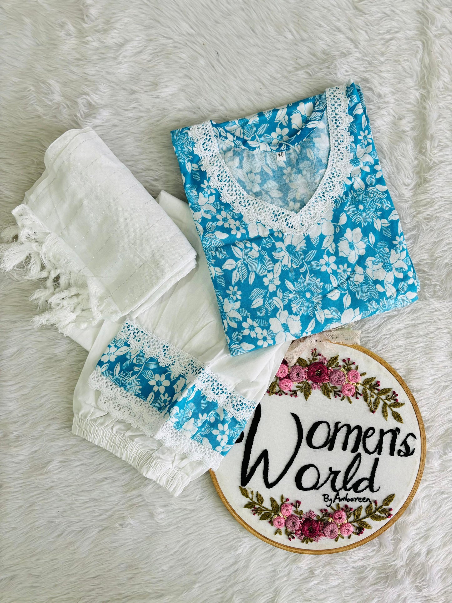 Skyblue floral Afghani suit