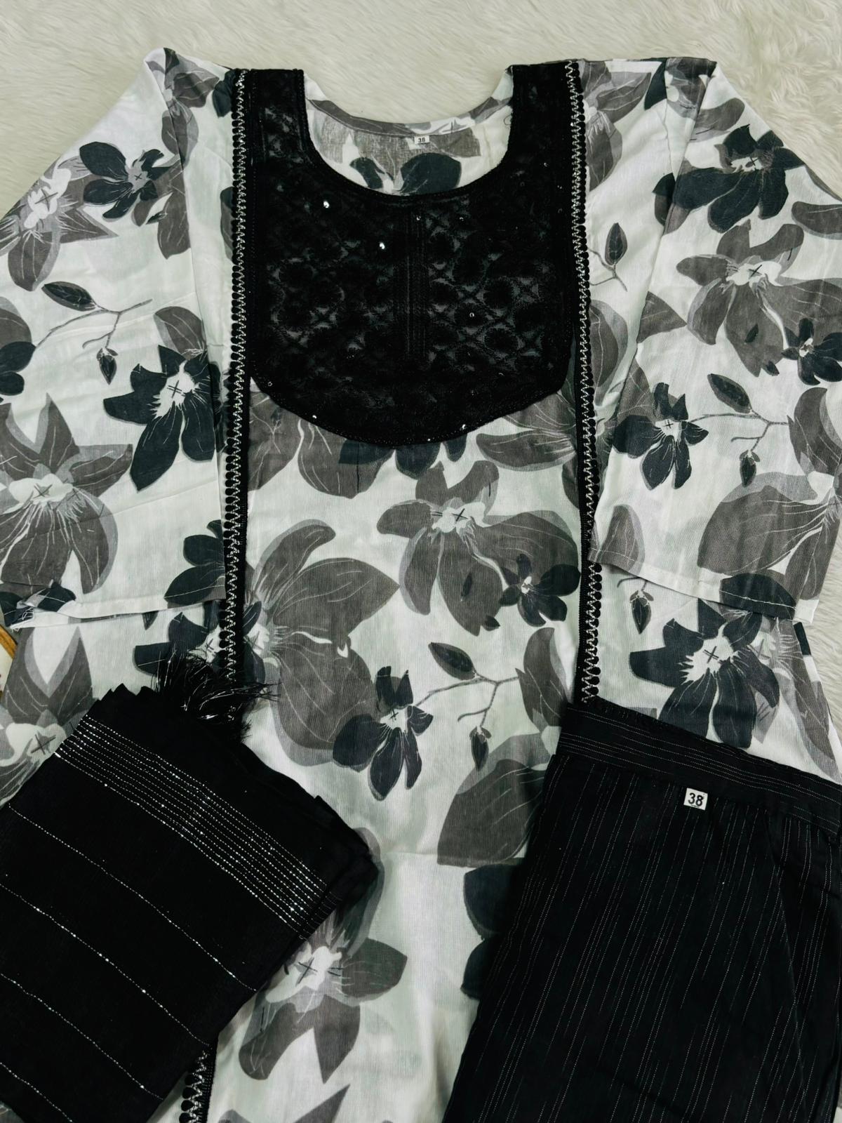 Office wear black and white floral suit