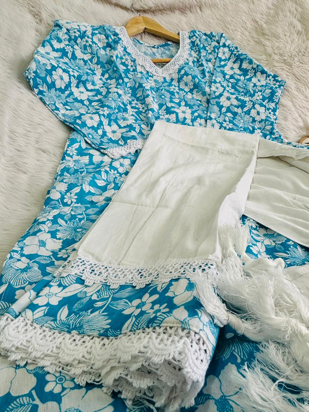 Skyblue floral Afghani suit
