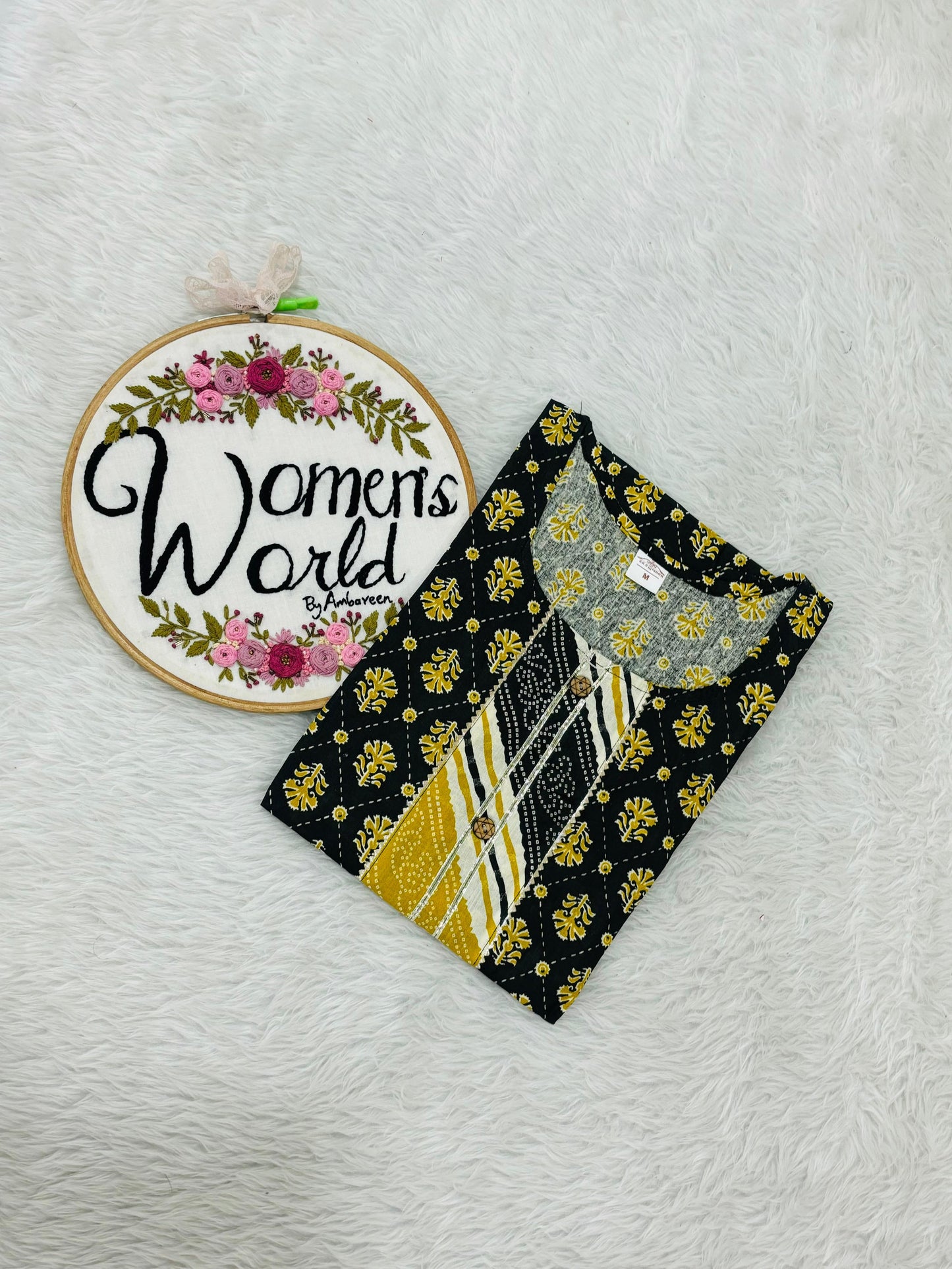 Black floral office wear cotton kurti