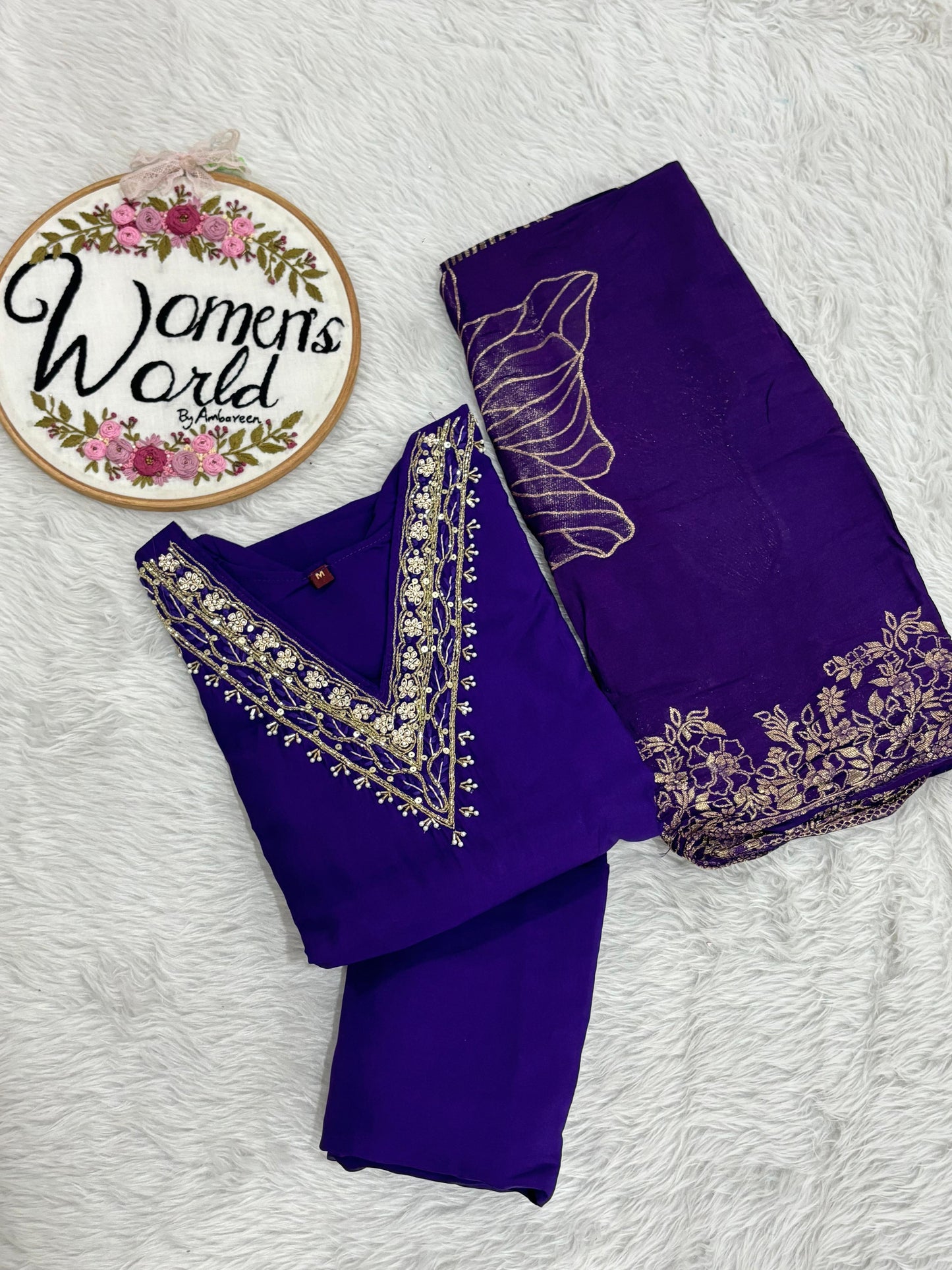 premium zardozi handwork purple roman silk suit