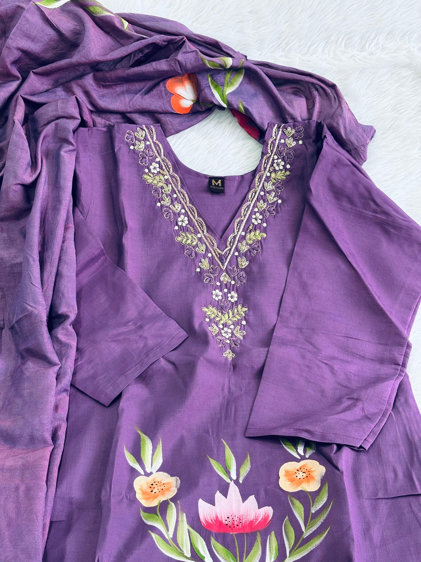 premium zardozi handwork purple roman silk suit