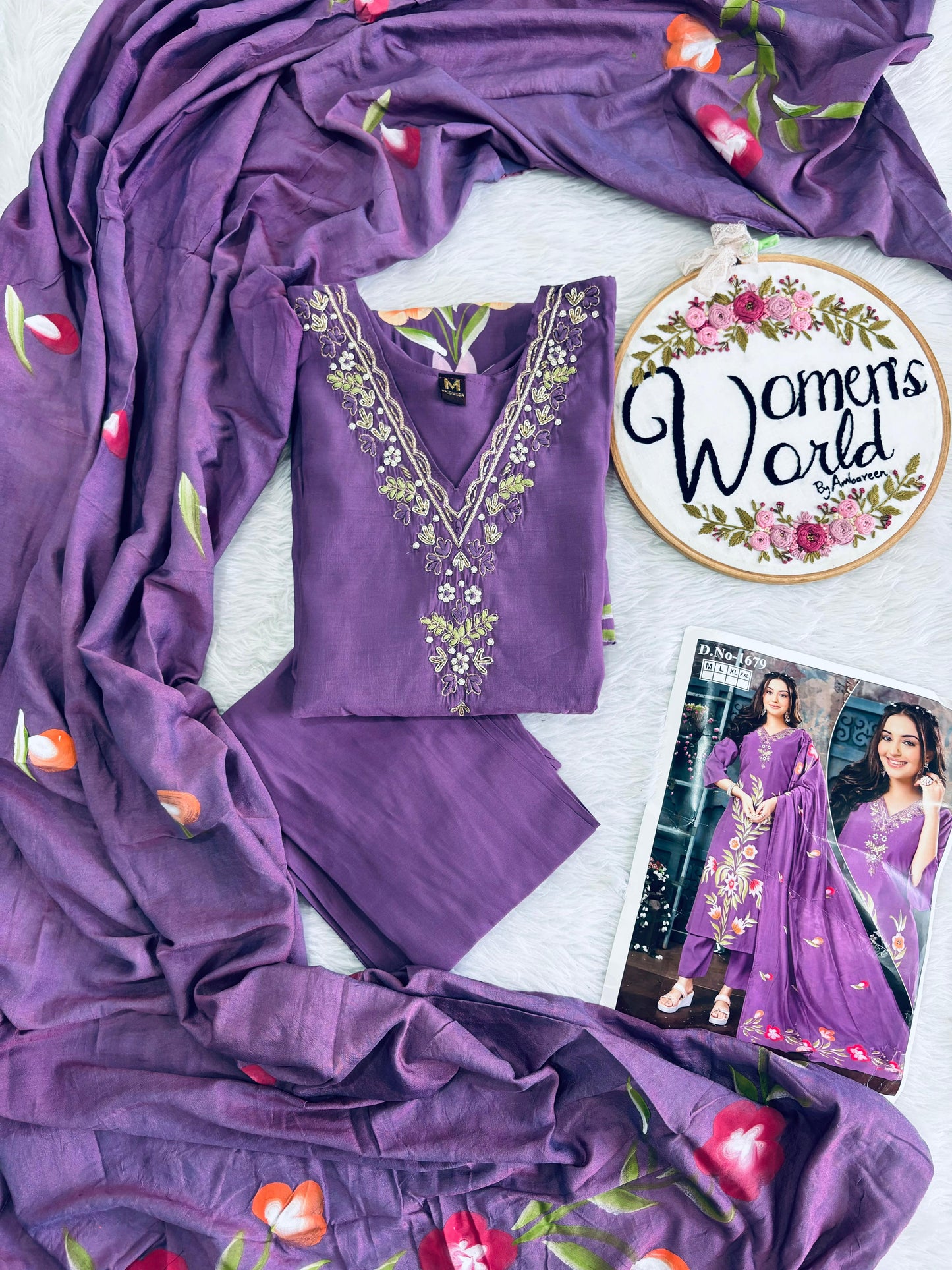 premium zardozi handwork purple roman silk suit