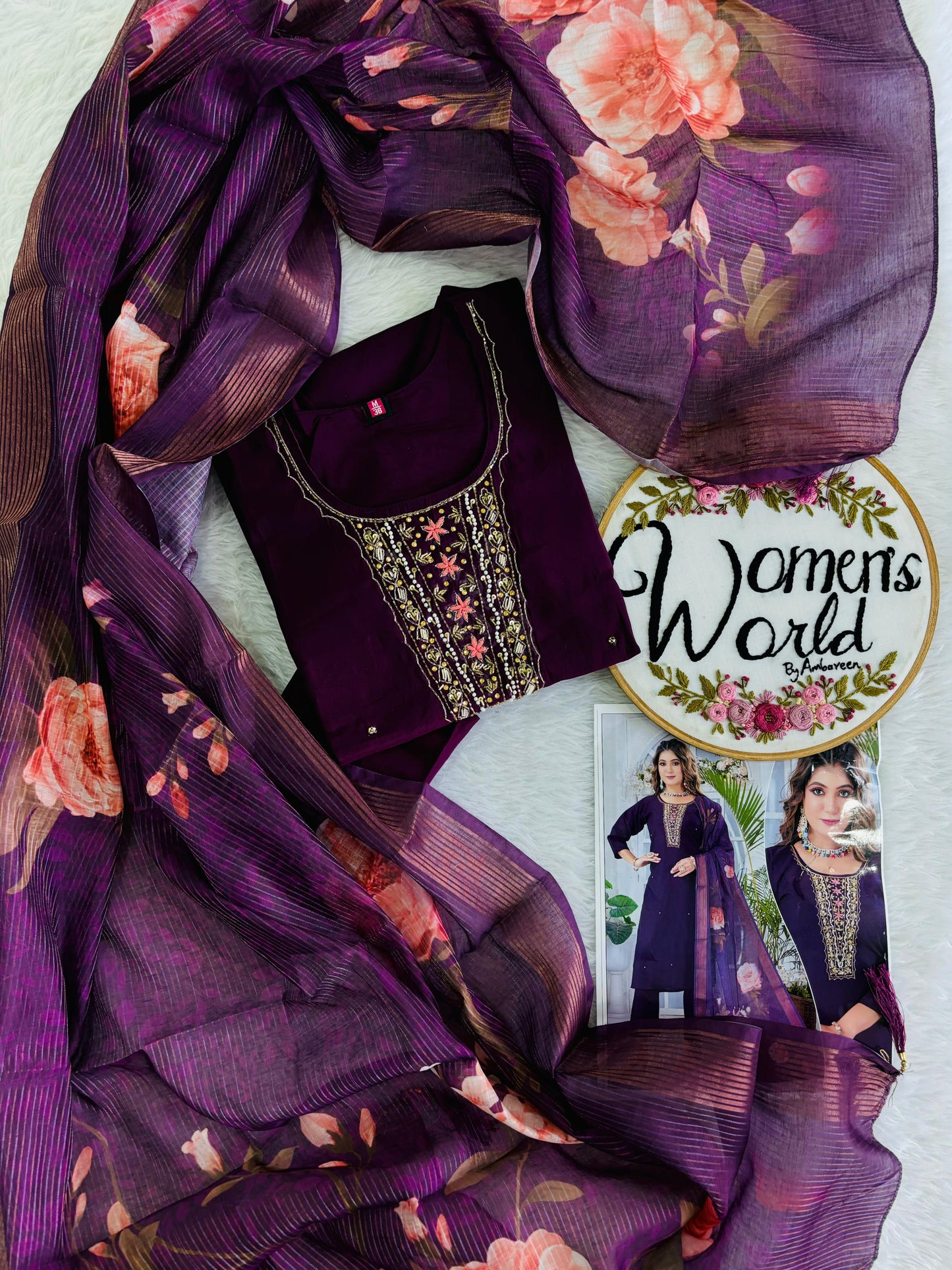 premium zardozi handwork purple roman silk suit