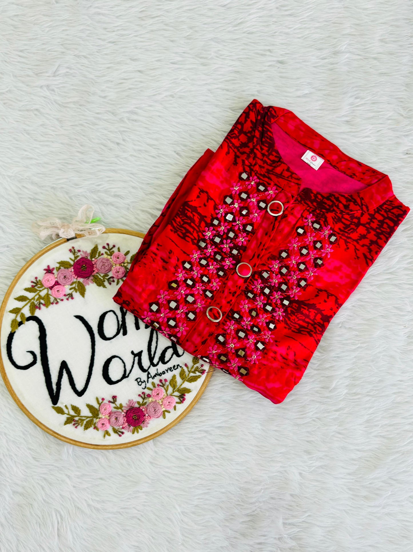 Collar neck mirror work gown