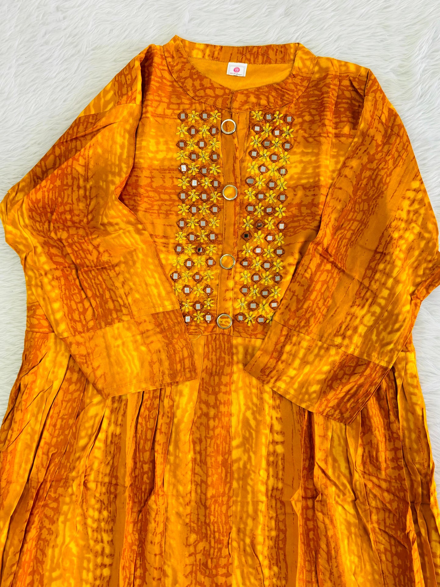 Collar neck mirror work gown