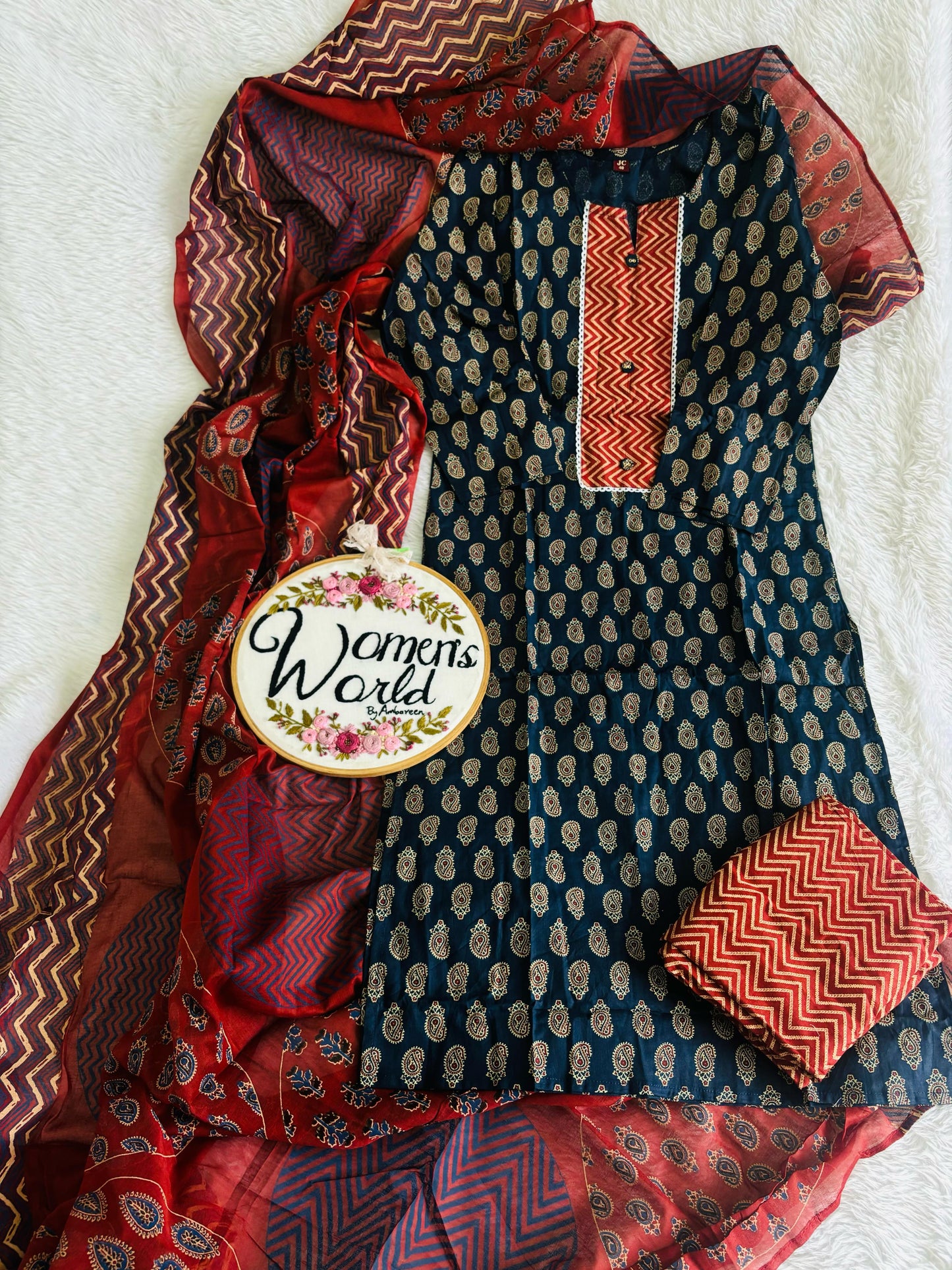 Twinkling blue premium cotton suit with long 2.5 meter dupatta