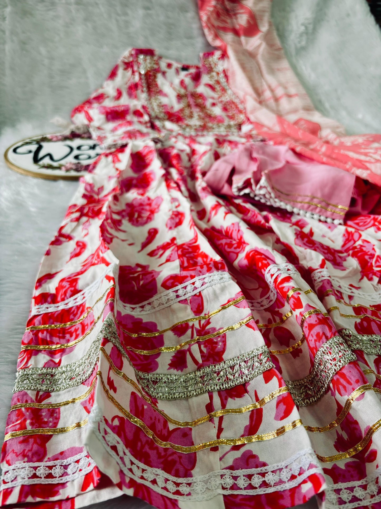 Premium Floral soft cotton Anarkali 3 pc suit
