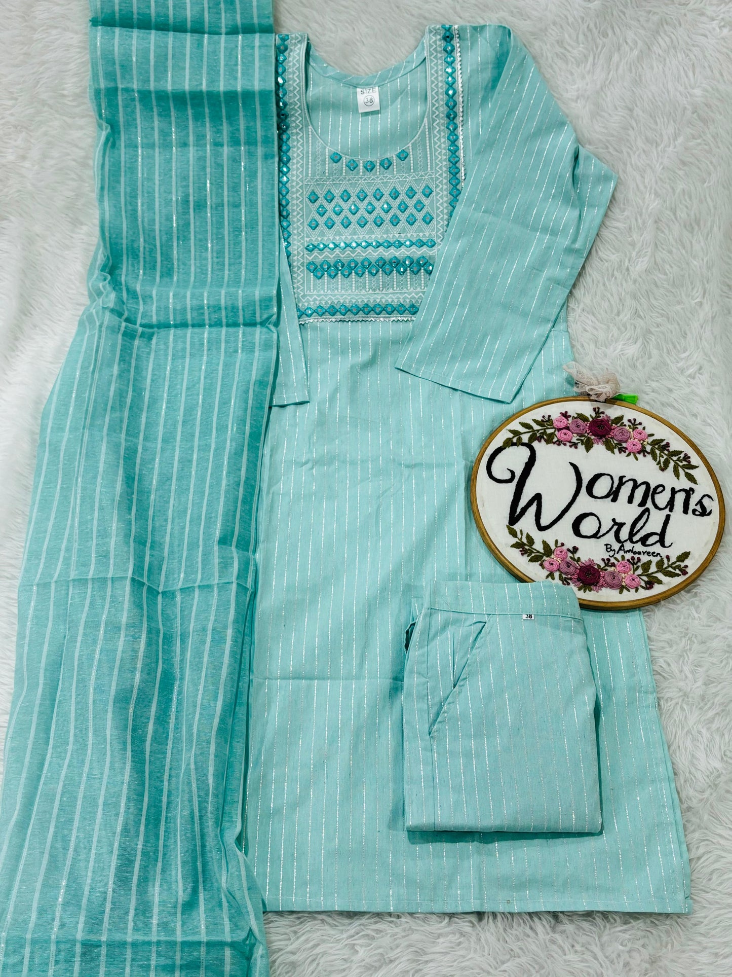 Premium iceblue Handloom cotton suit