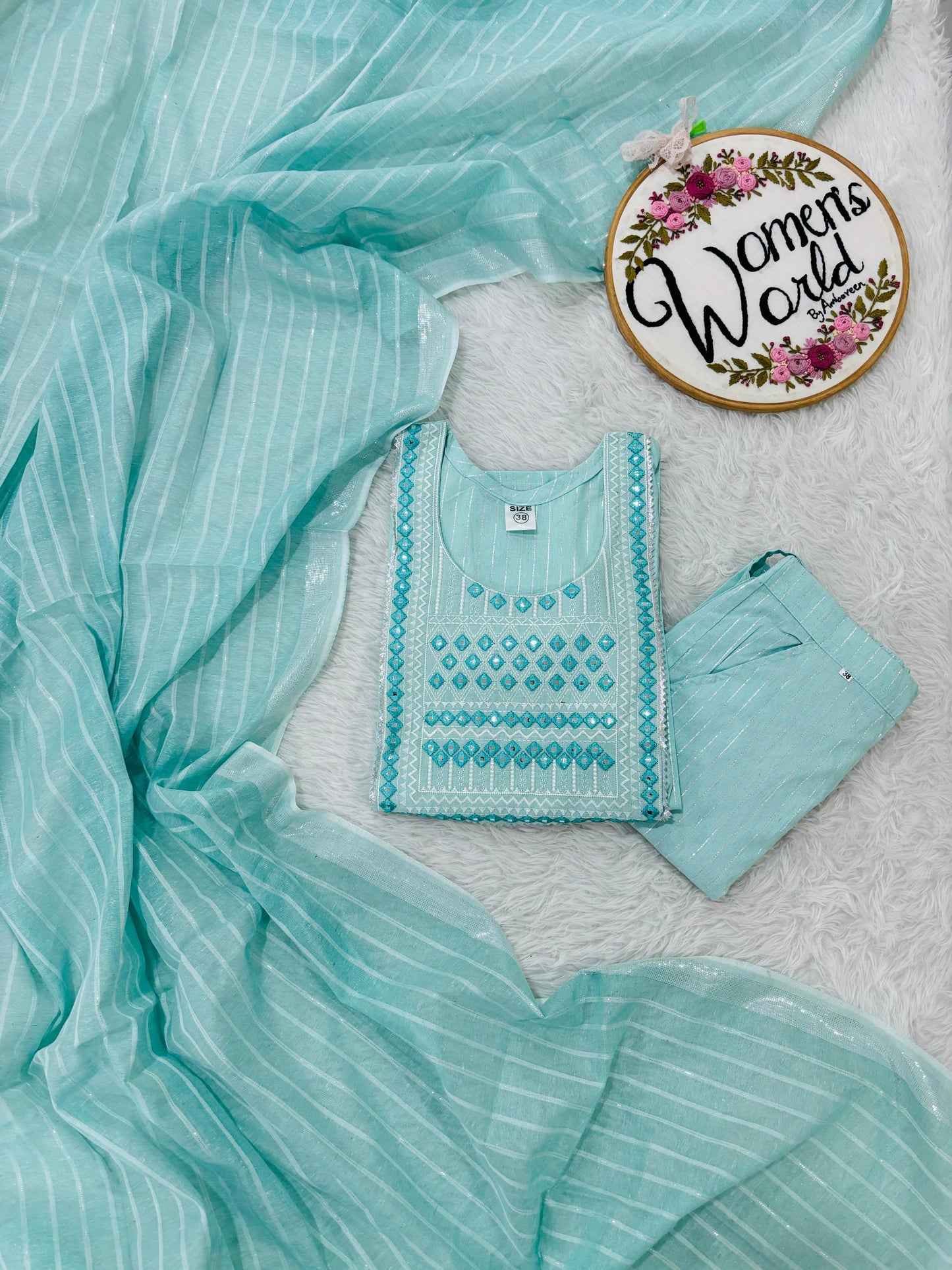 Premium iceblue Handloom cotton suit