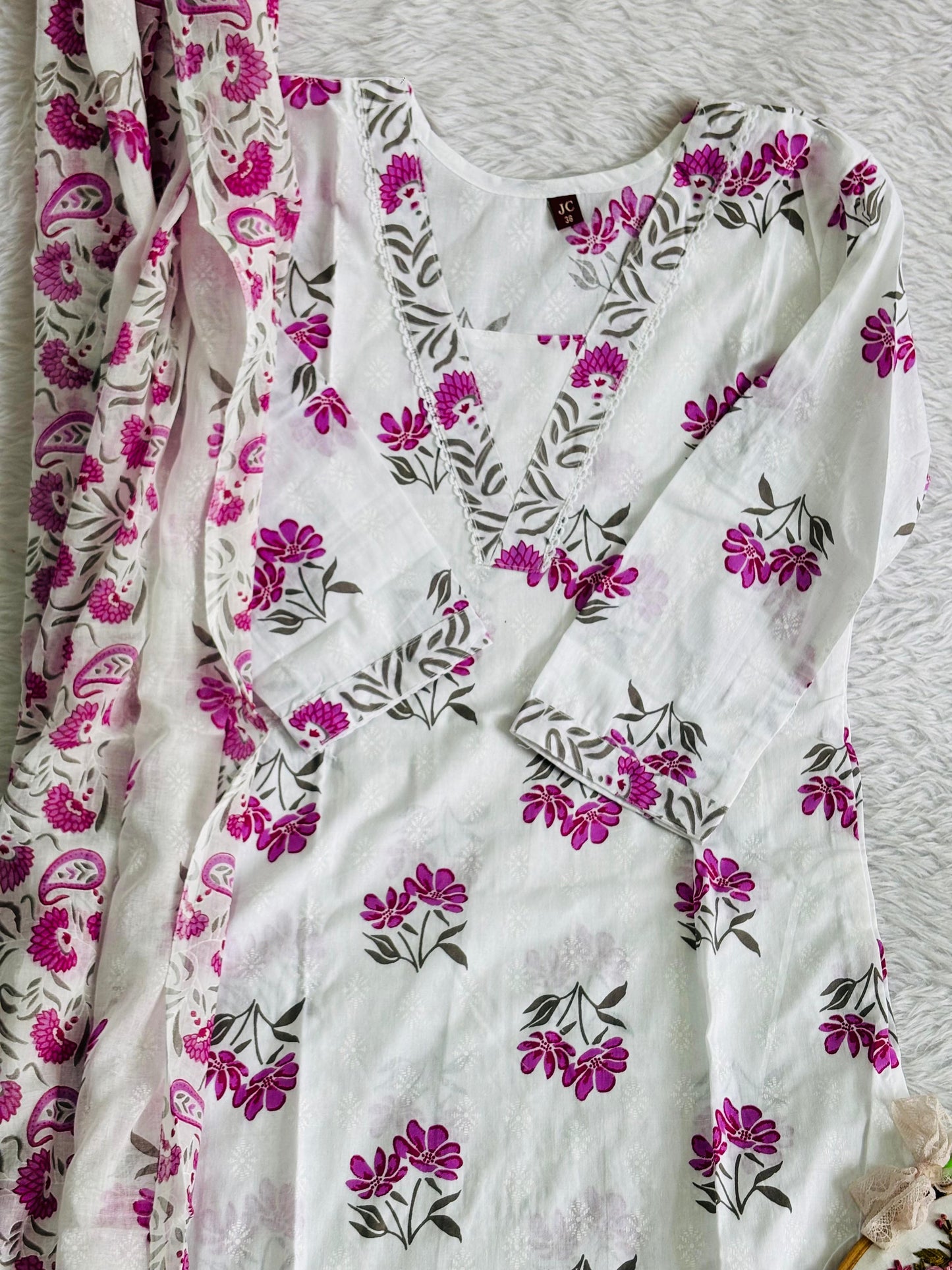 Premium pure cotton long dupatta suit