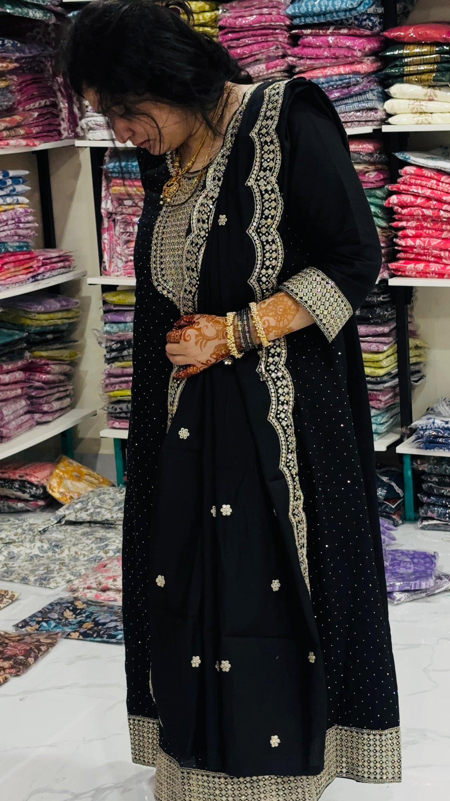 Premium partywear vichitrasilk hotblack anarkali suit