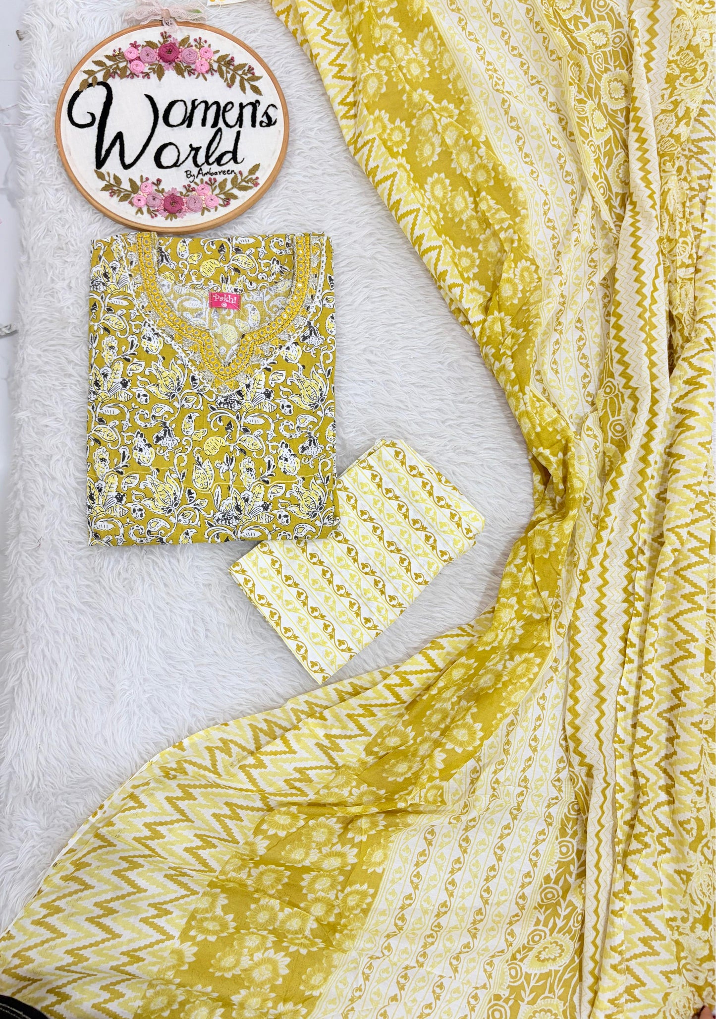 Big size cotton 3 pc suit with plazo pant