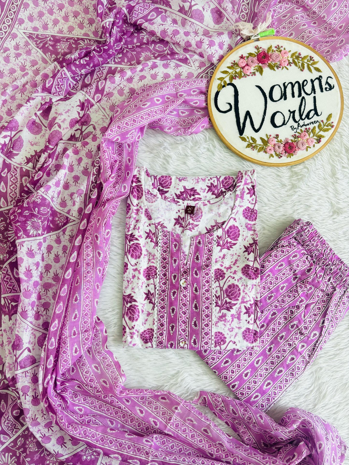 Summer pink premium cotton suit with long 2.5 meter dupatta