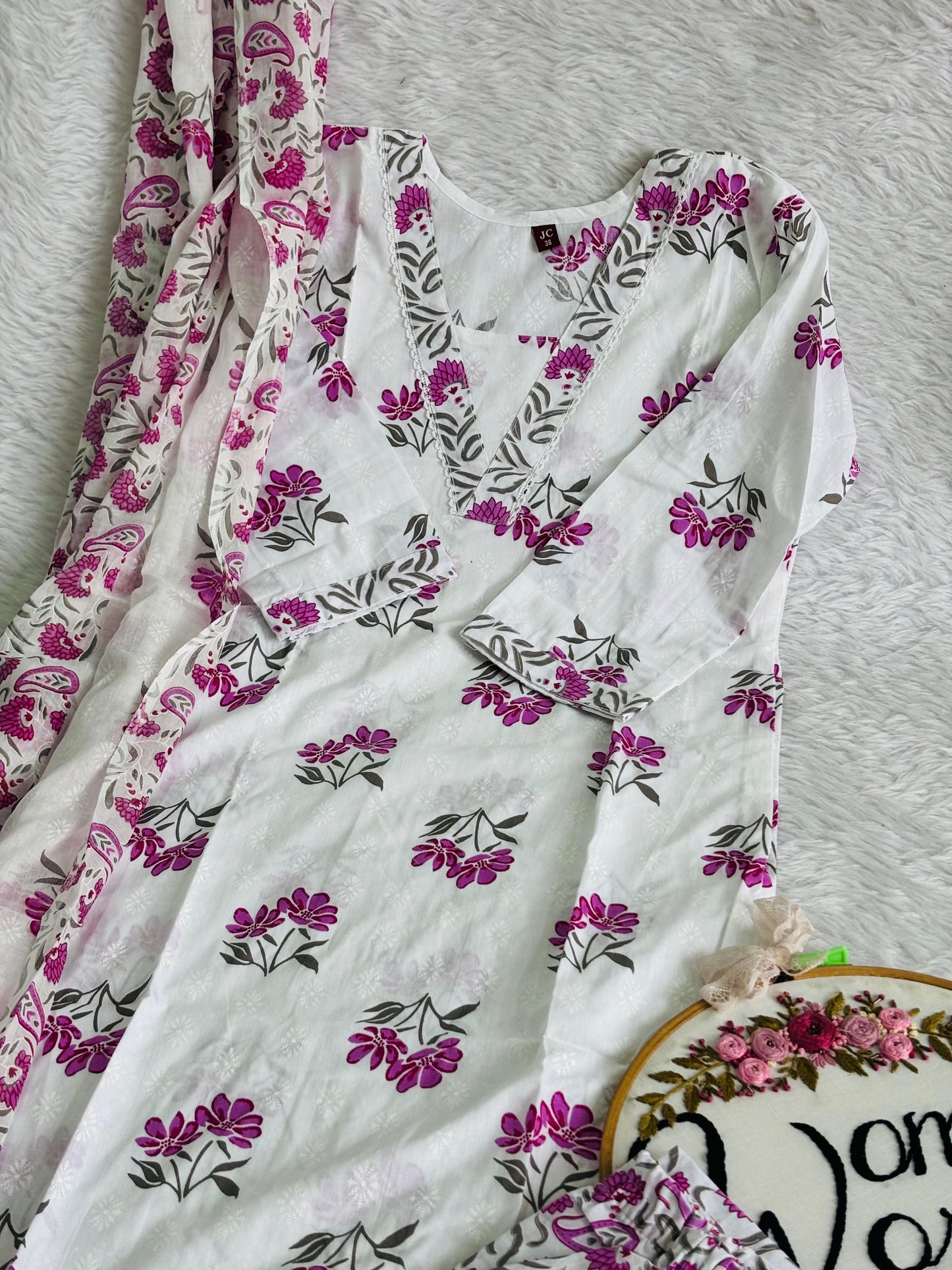 Premium pure cotton long dupatta suit