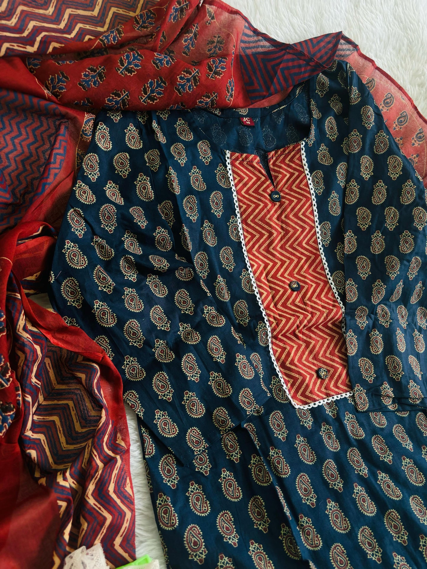 Twinkling blue premium cotton suit with long 2.5 meter dupatta