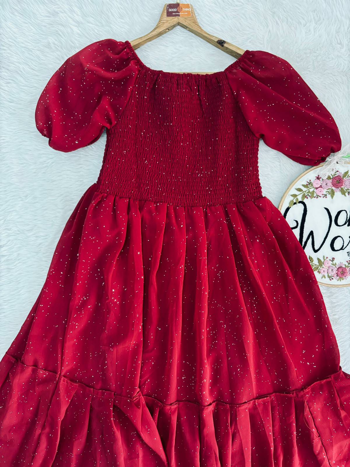 Hot red Georgette flairy gown