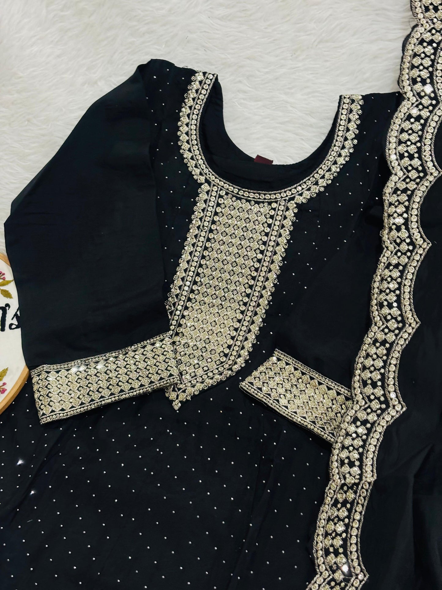 Premium partywear vichitrasilk hotblack anarkali suit