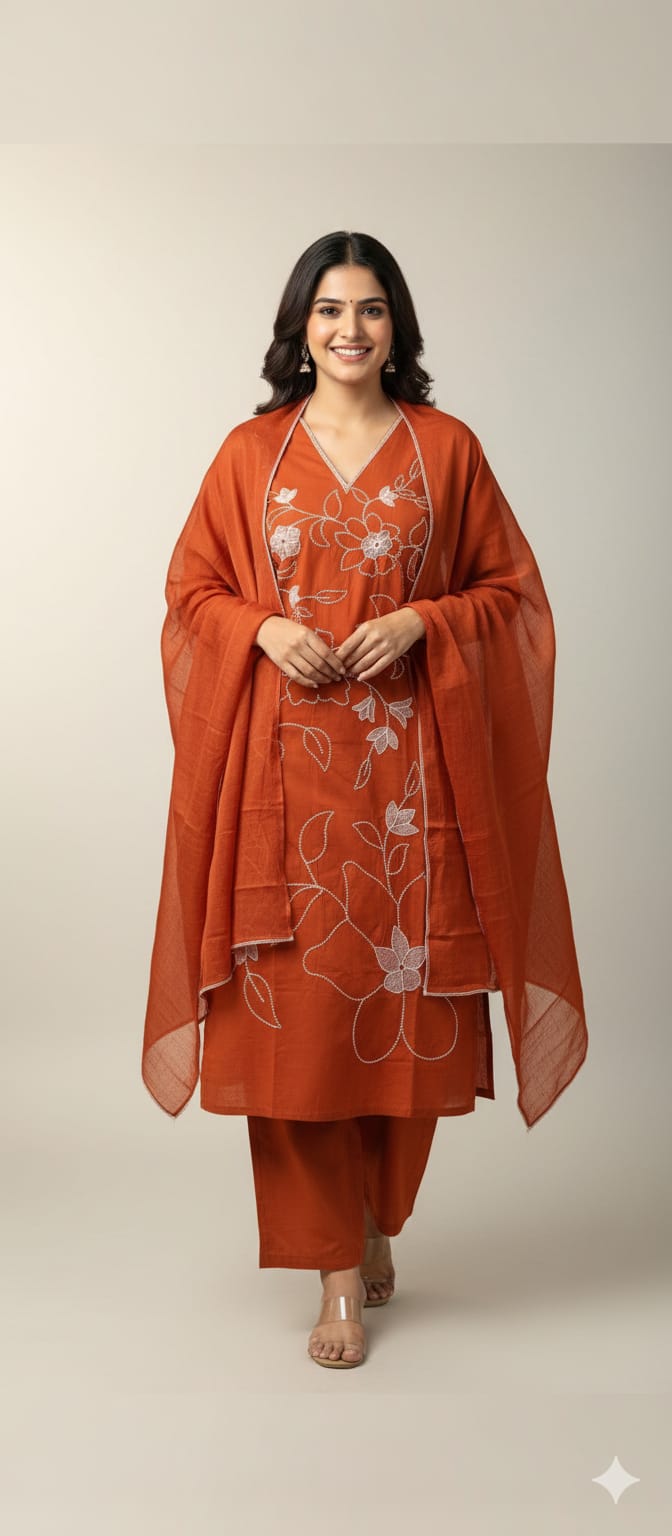 Premium soft cotton embroidery work 3 pc suit