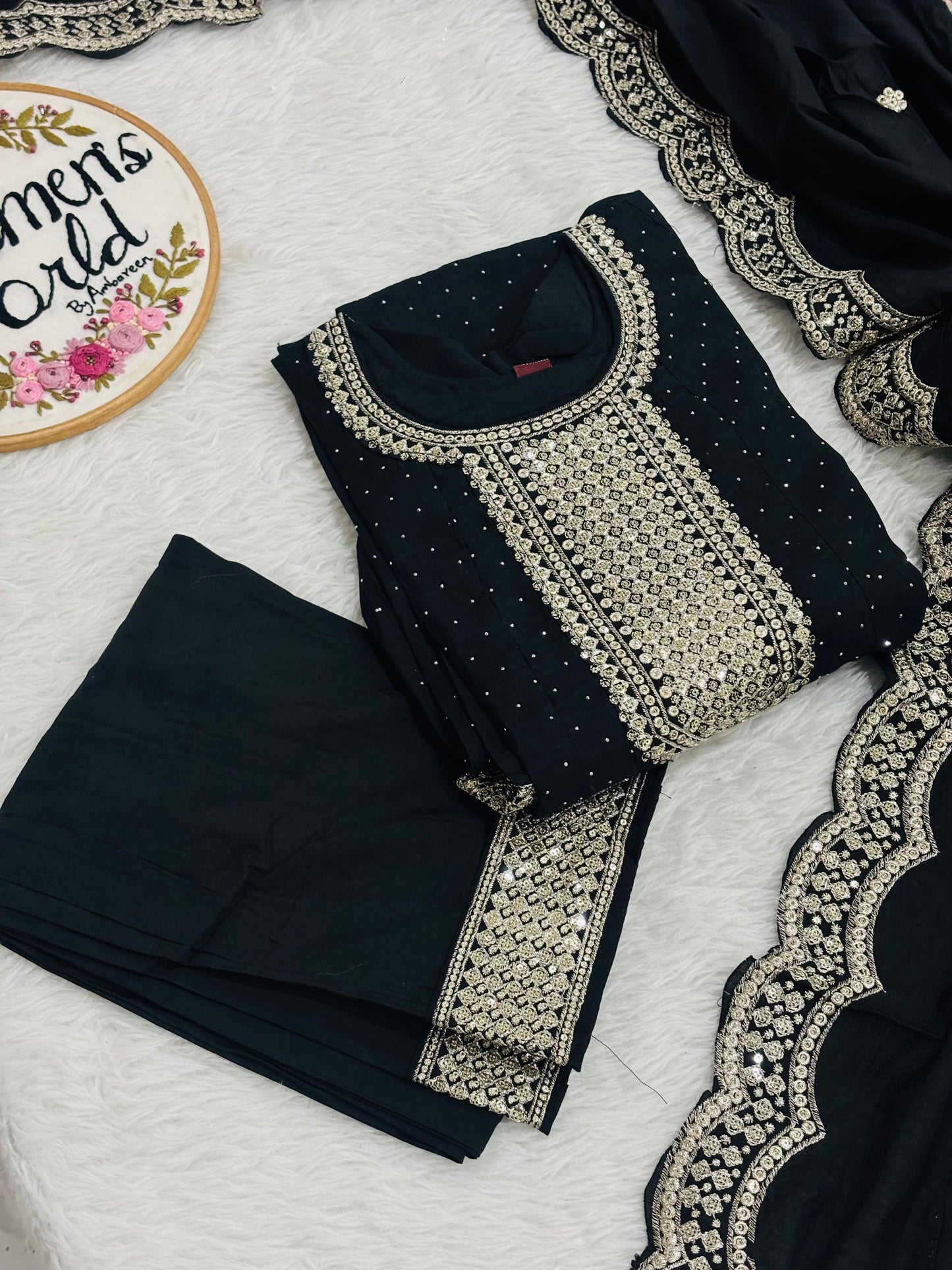 Premium partywear vichitrasilk hotblack anarkali suit