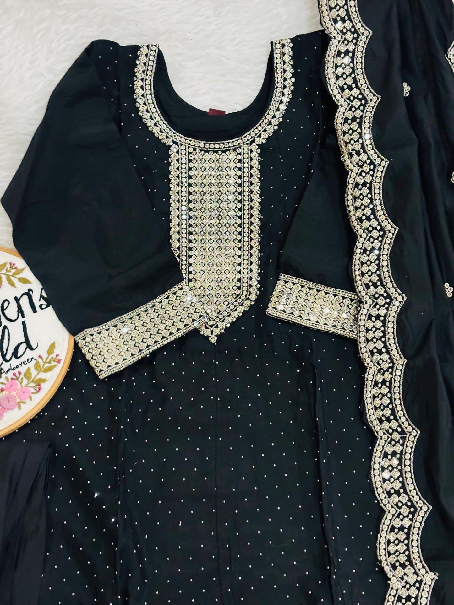 Premium partywear vichitrasilk hotblack anarkali suit