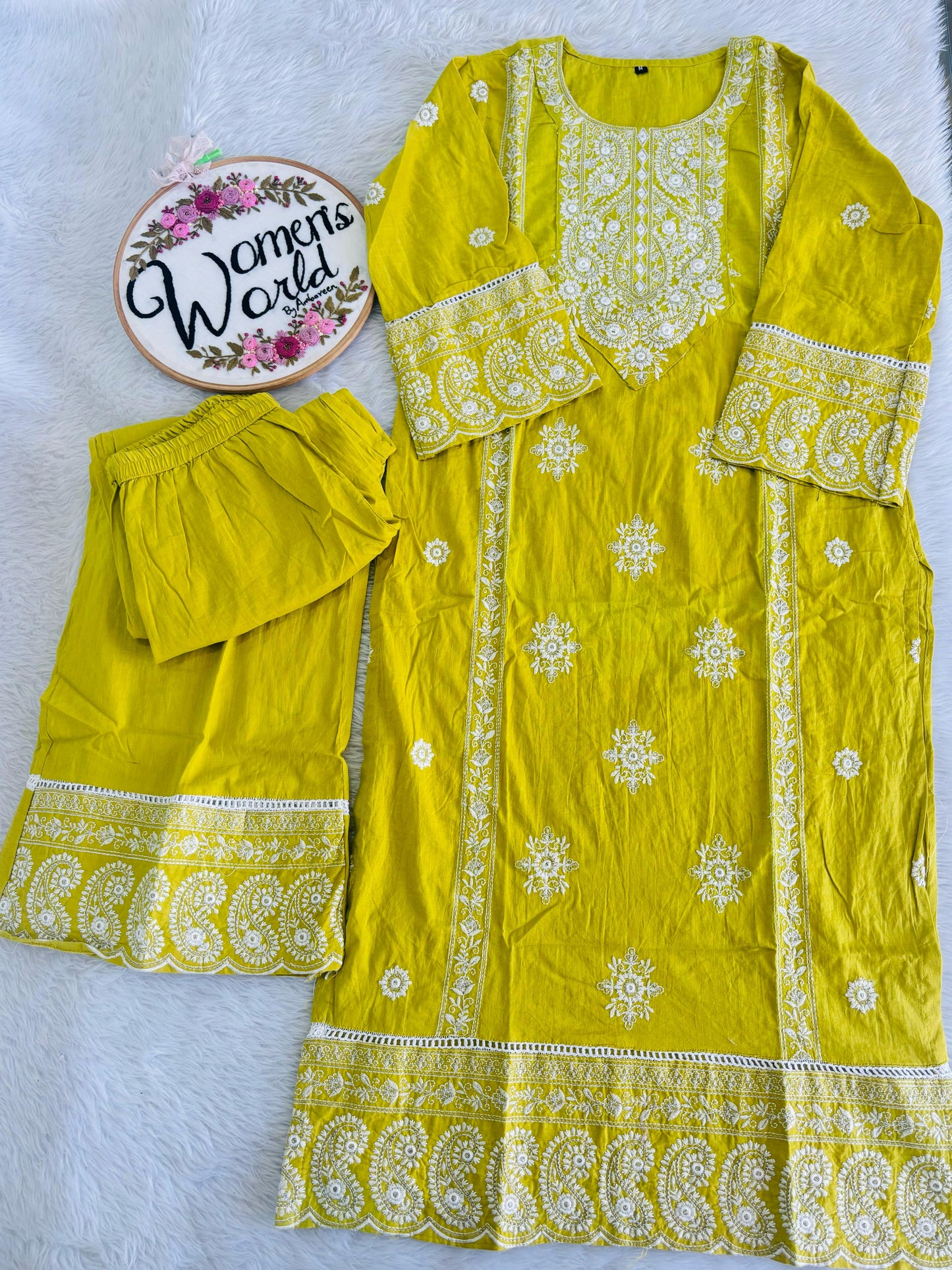 Embroidered kurtipant suit