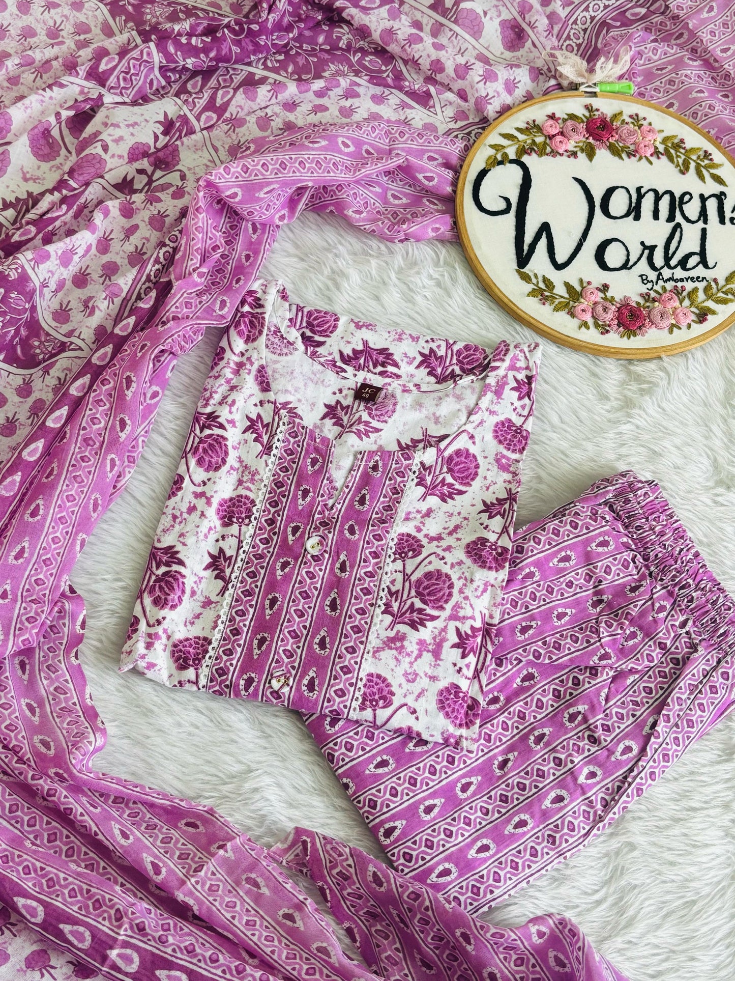 Summer pink premium cotton suit with long 2.5 meter dupatta