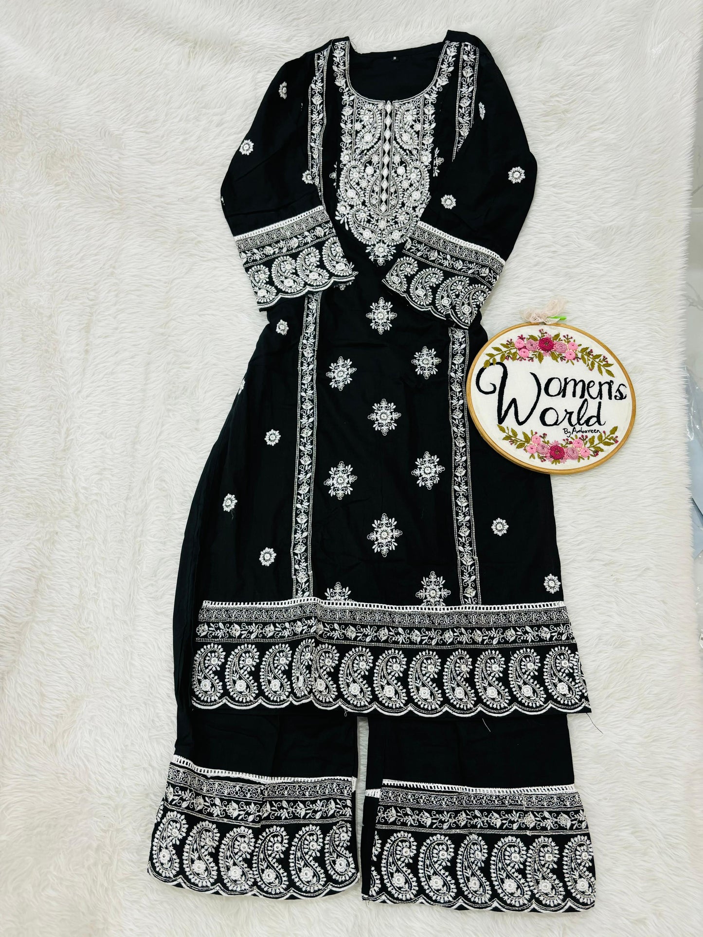 Embroidered kurtipant suit
