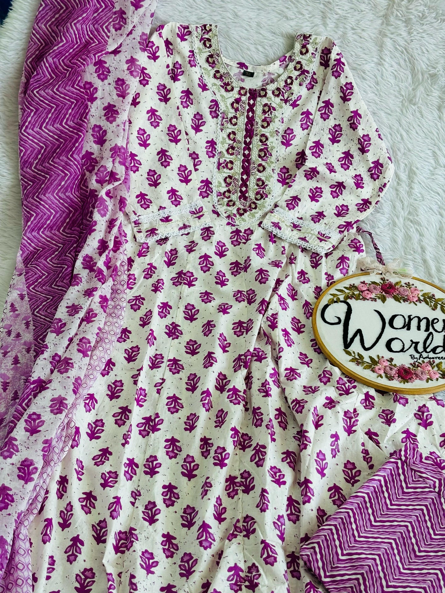 Premium soft cotton Anarkali 3 pc suit