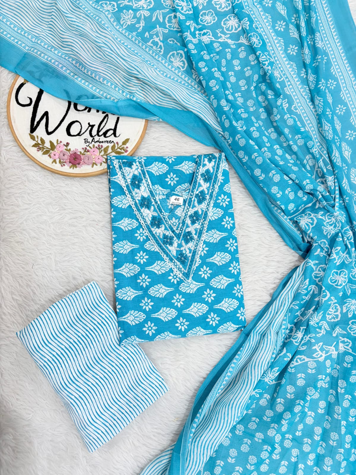 Big size cotton 3 pc suit