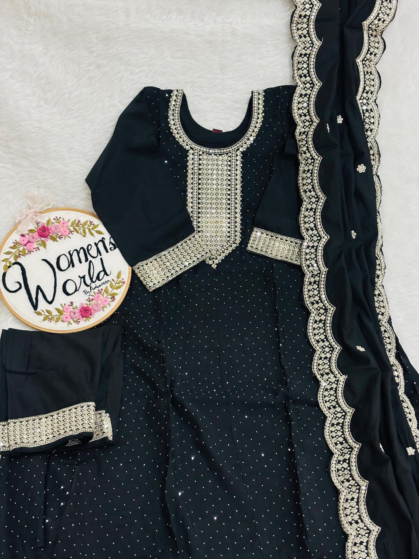 Premium partywear vichitrasilk hotblack anarkali suit