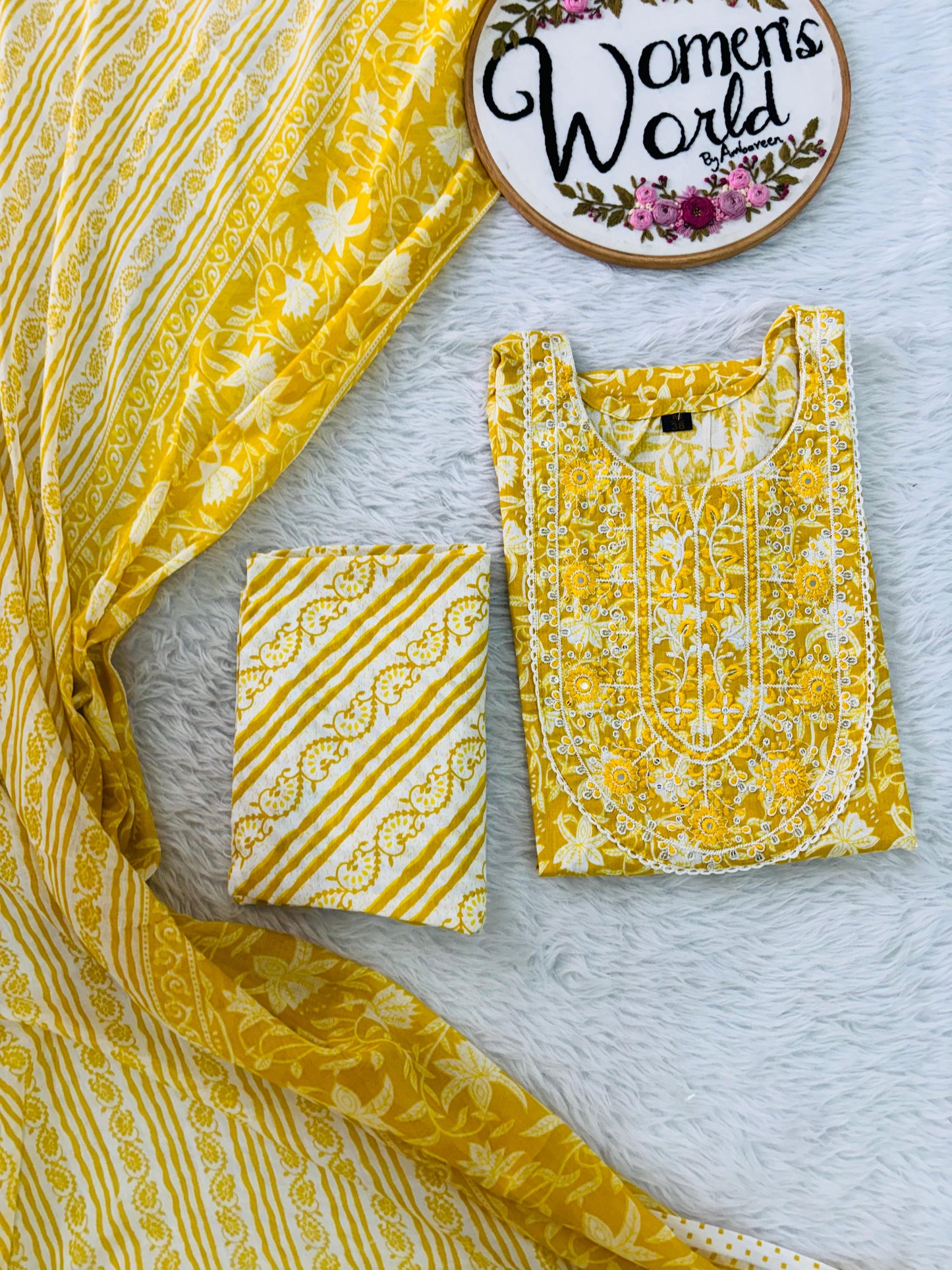 Embroidered cotton 3 pc suit
