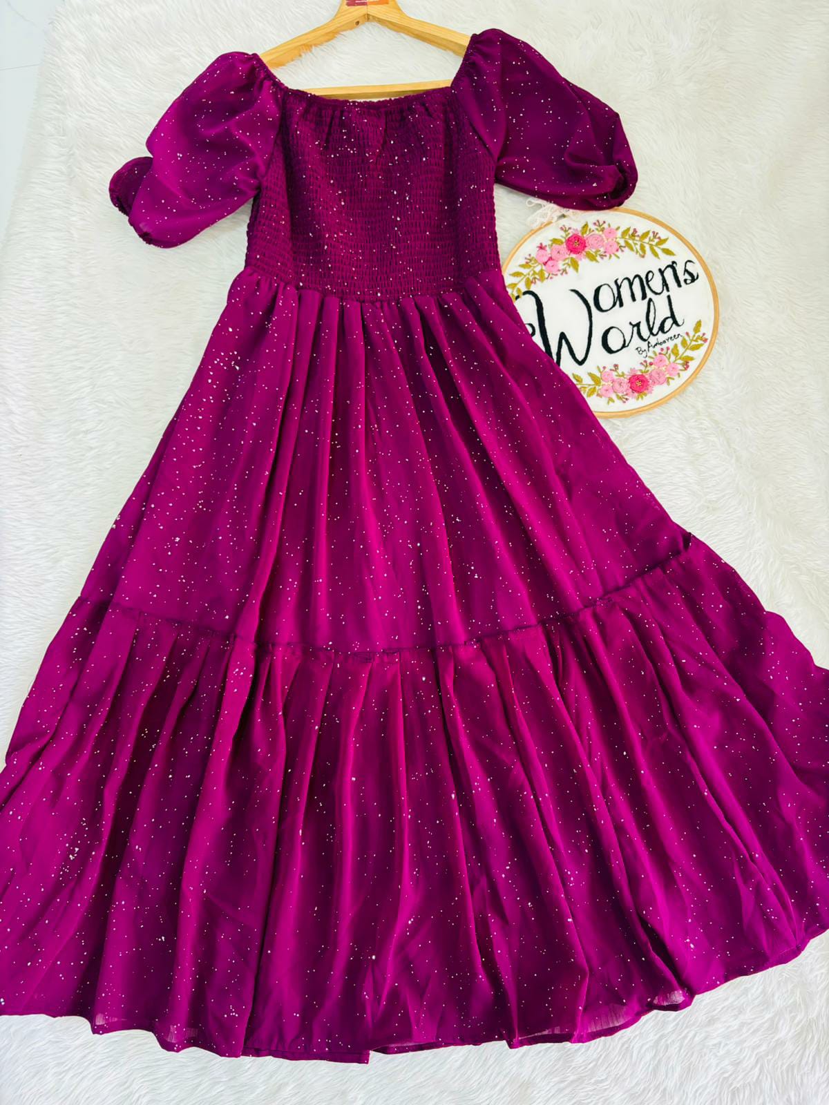 Hot wine Georgette flairy gown