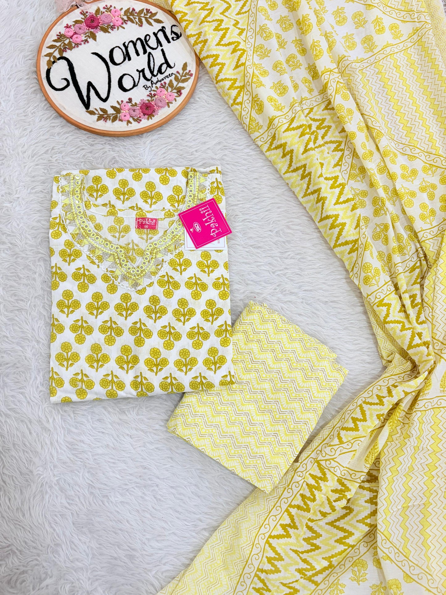 Big size cotton 3 pc suit with plazo pant