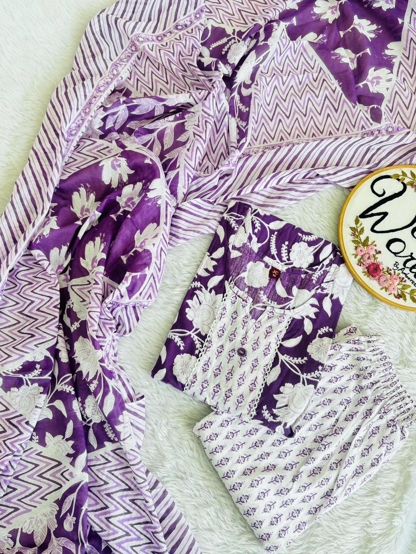Dark purple premium cotton suit with long 2.5 meter dupatta