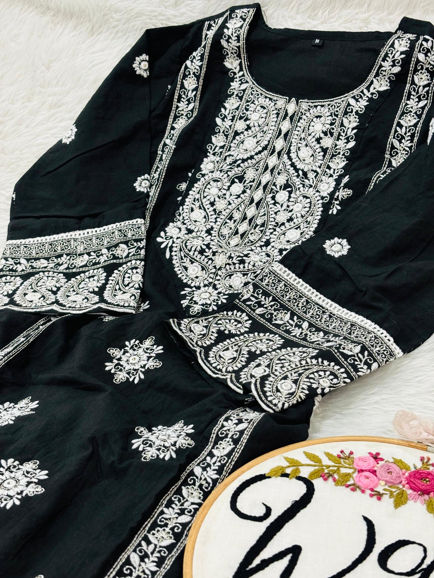 Embroidered kurtipant suit
