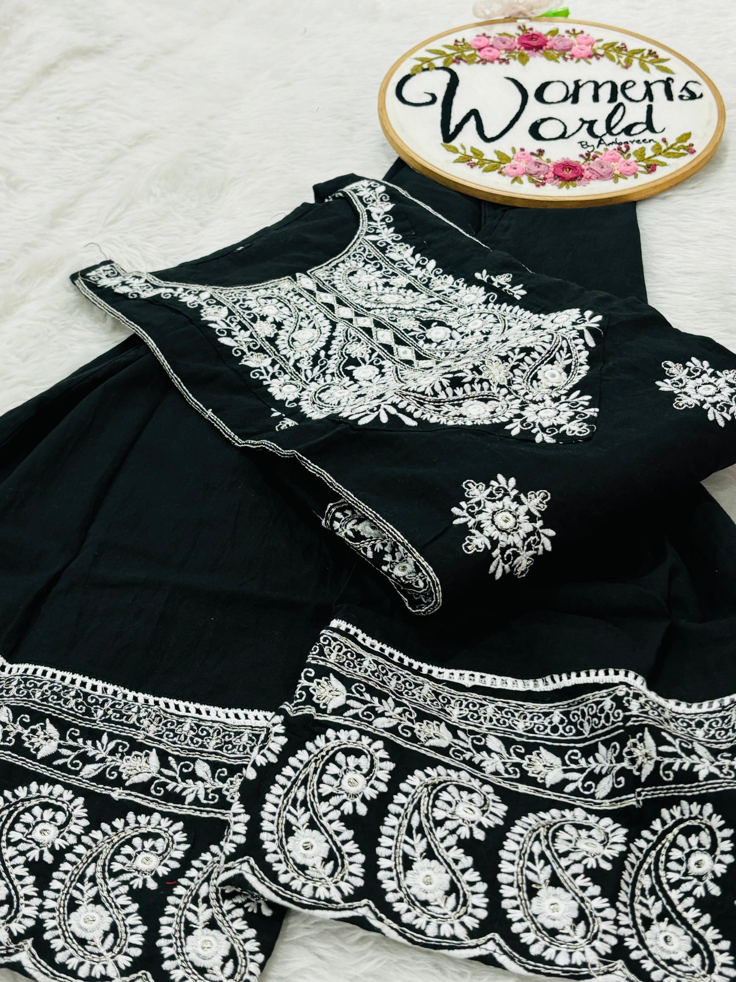 Embroidered kurtipant suit
