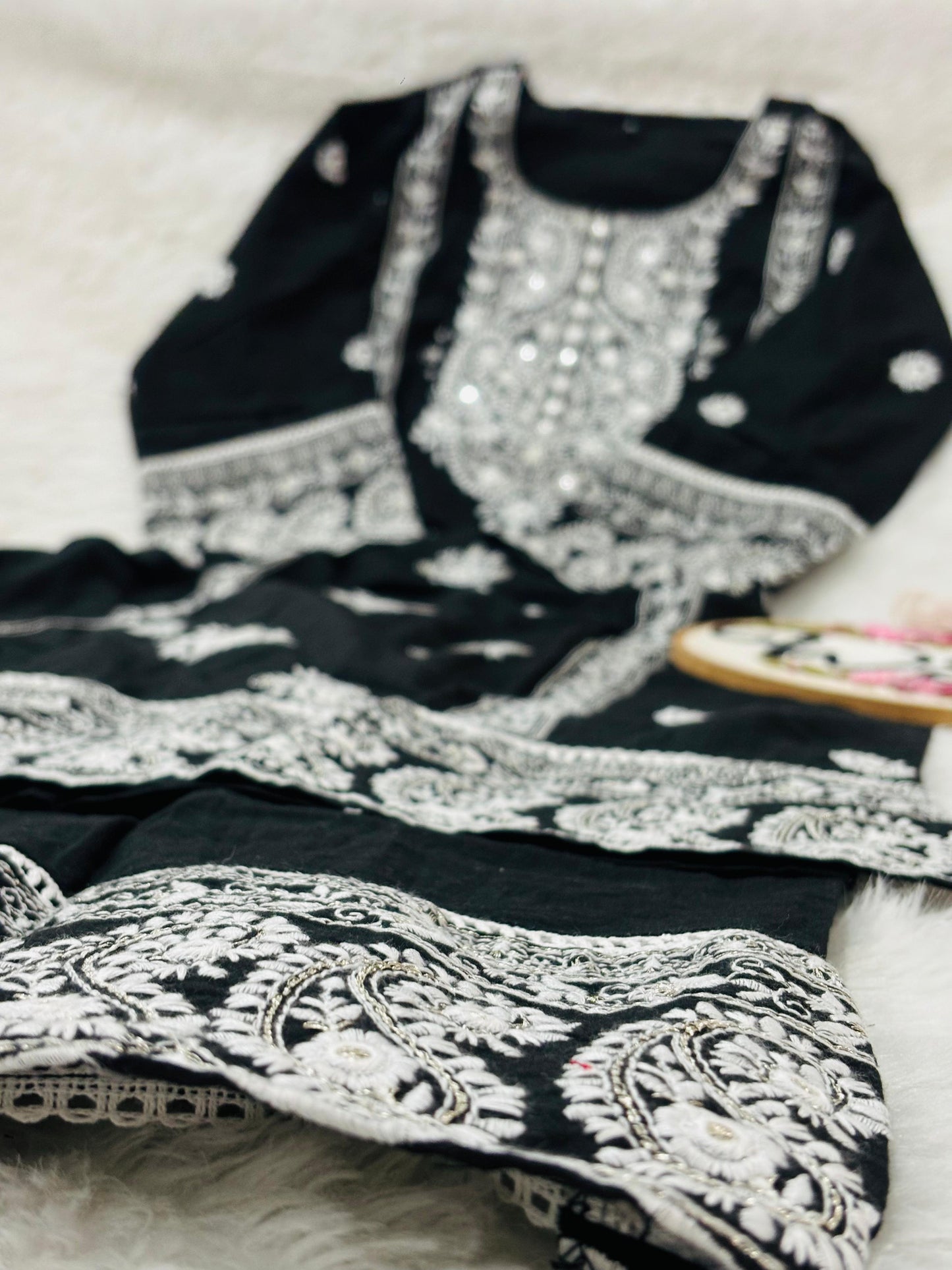 Embroidered kurtipant suit