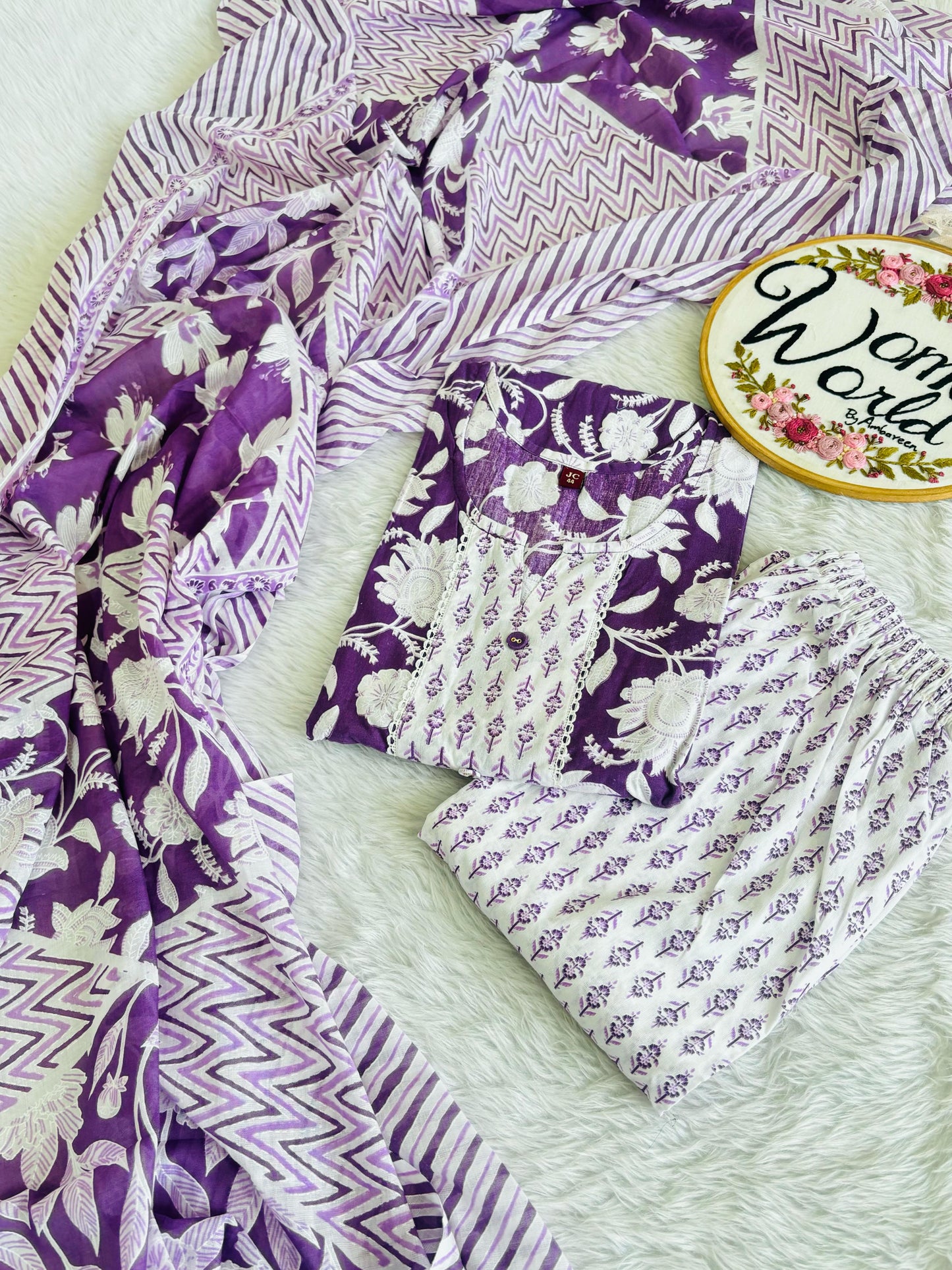 Dark purple premium cotton suit with long 2.5 meter dupatta