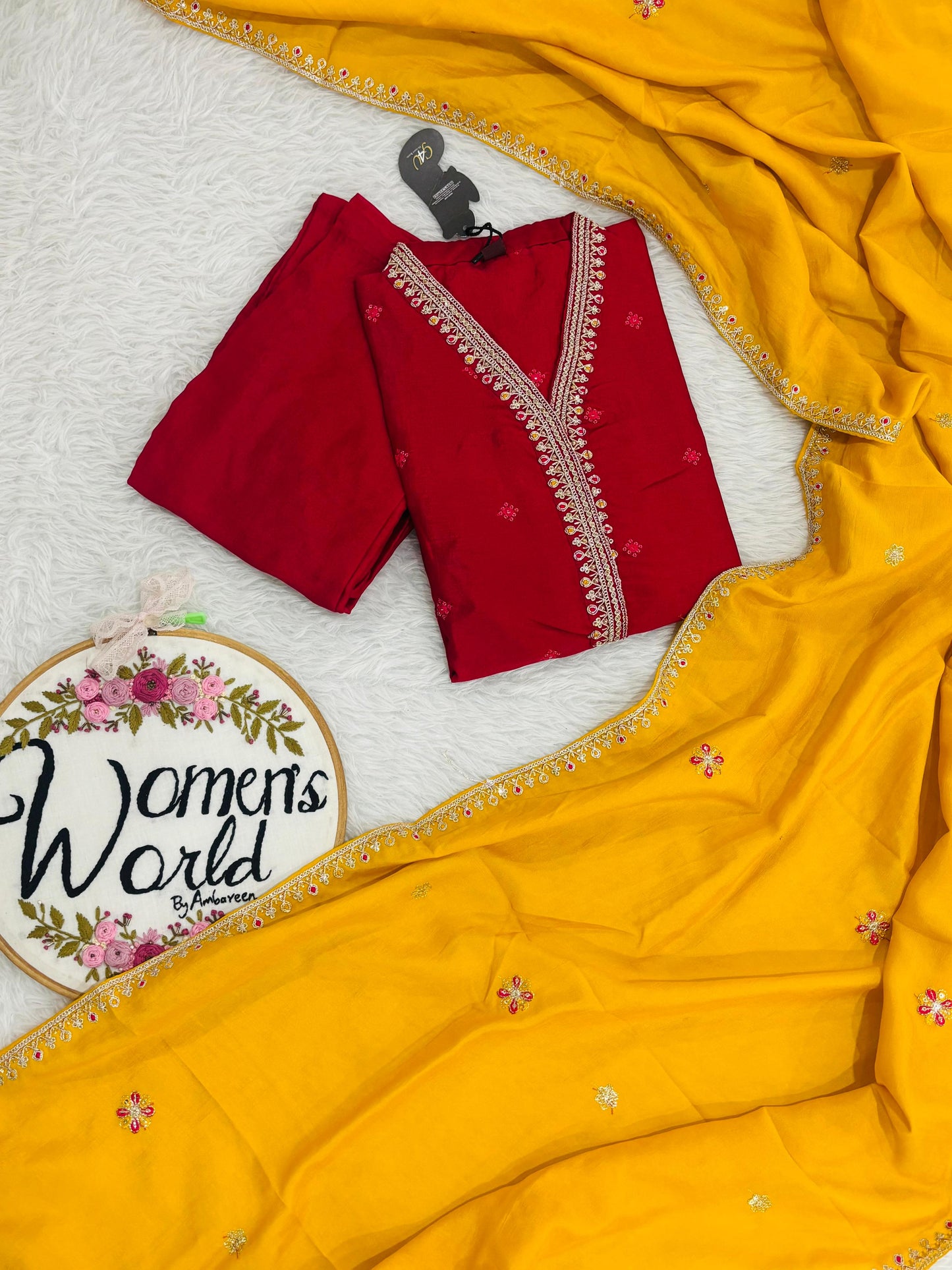 Partywear romansilk pink yellow contrast suit