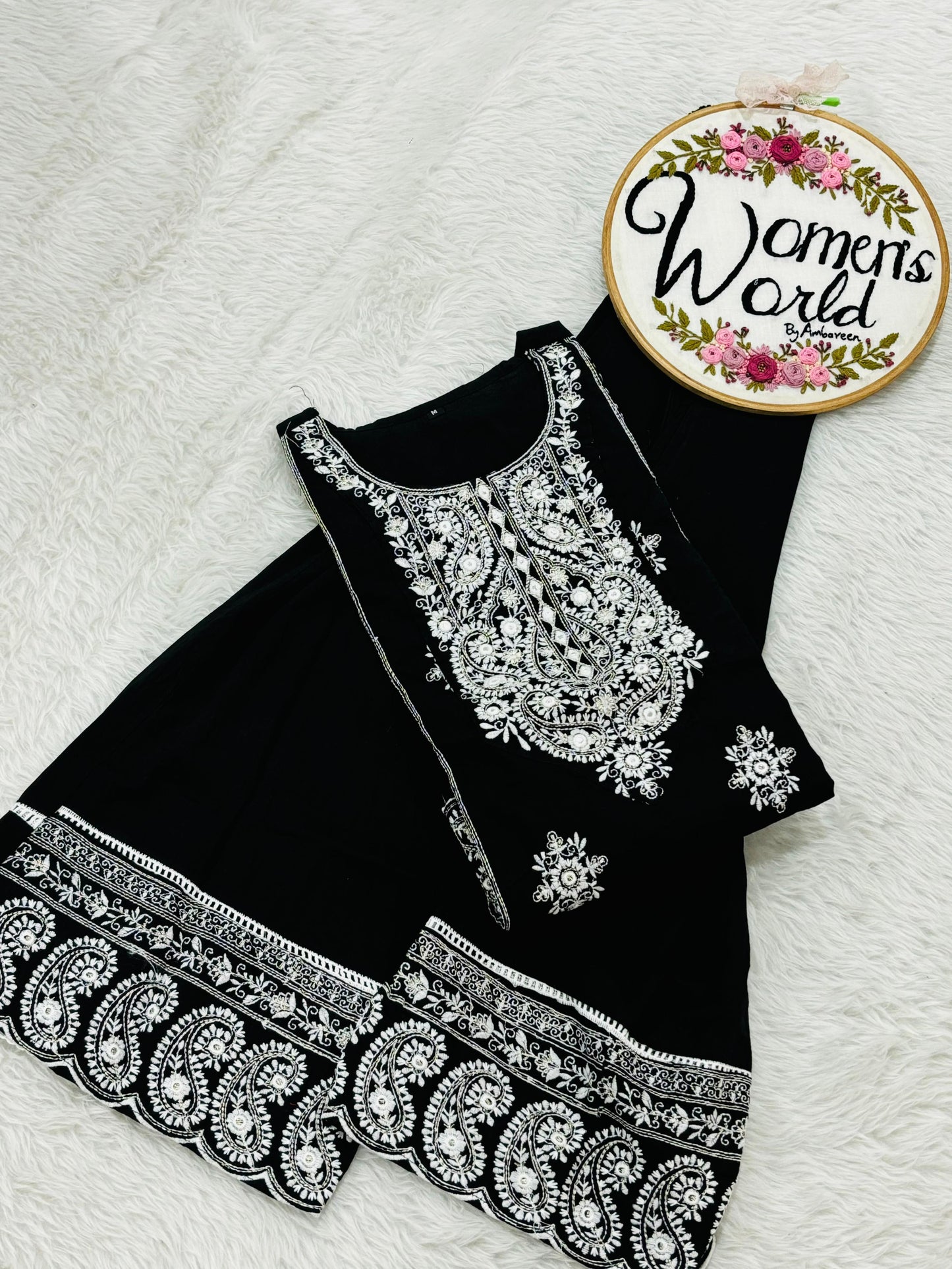 Embroidered kurtipant suit