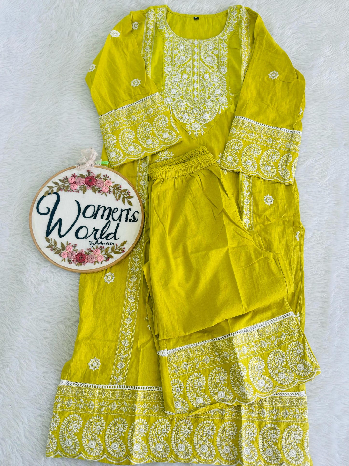 Embroidered kurtipant suit