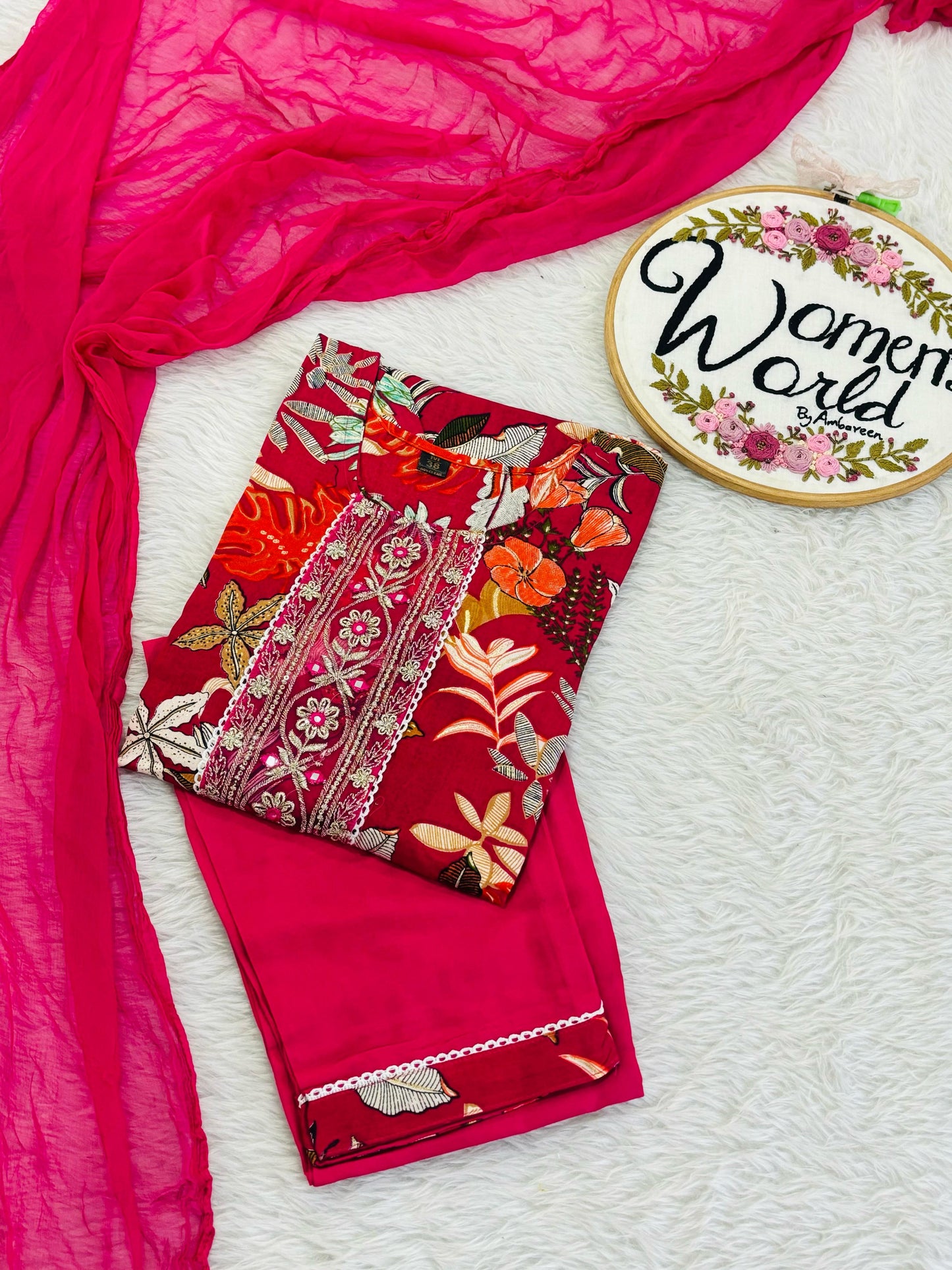 Floral embroidered hotpink suit