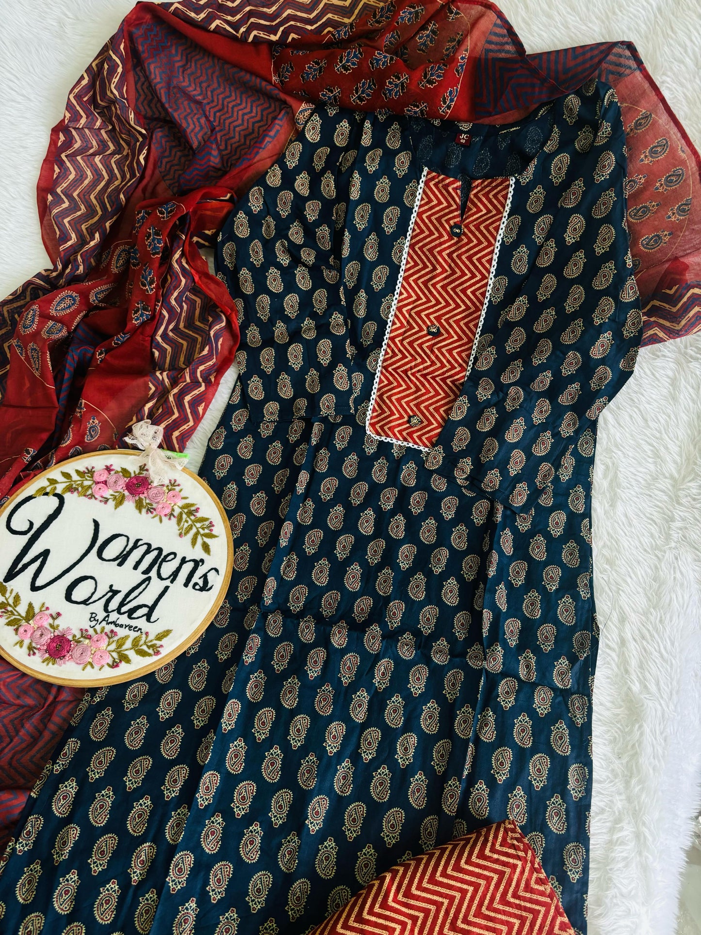 Twinkling blue premium cotton suit with long 2.5 meter dupatta