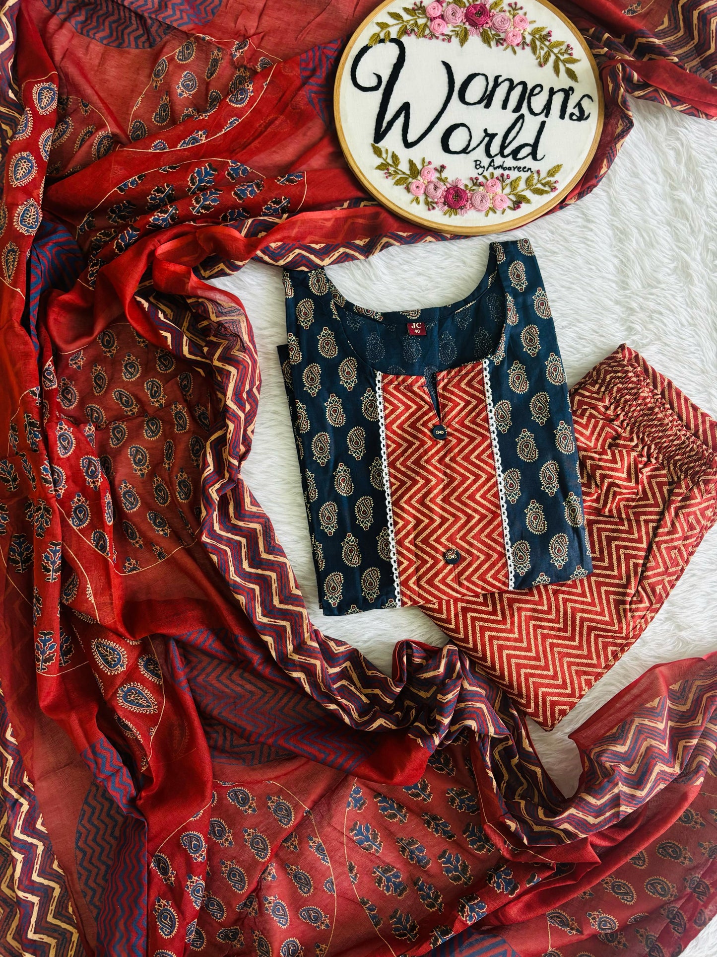 Twinkling blue premium cotton suit with long 2.5 meter dupatta
